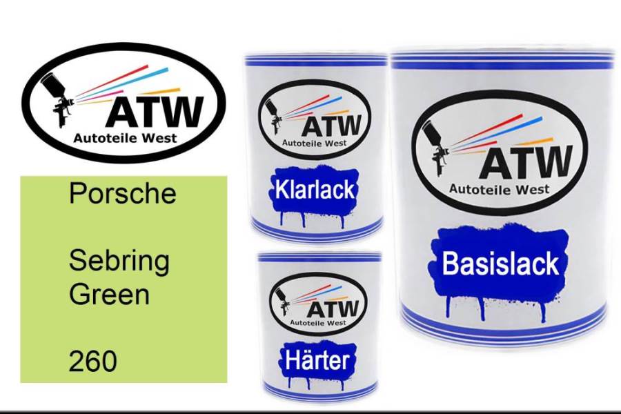 Porsche, Sebring Green, 260: 1L Lackdose + 1L Klarlack + 500ml Härter - Set, von ATW Autoteile West.